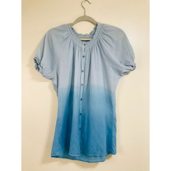 Uniti BOHO Peasant Blue Ombre Button Up Top, Size XL - Picture 1 of 4